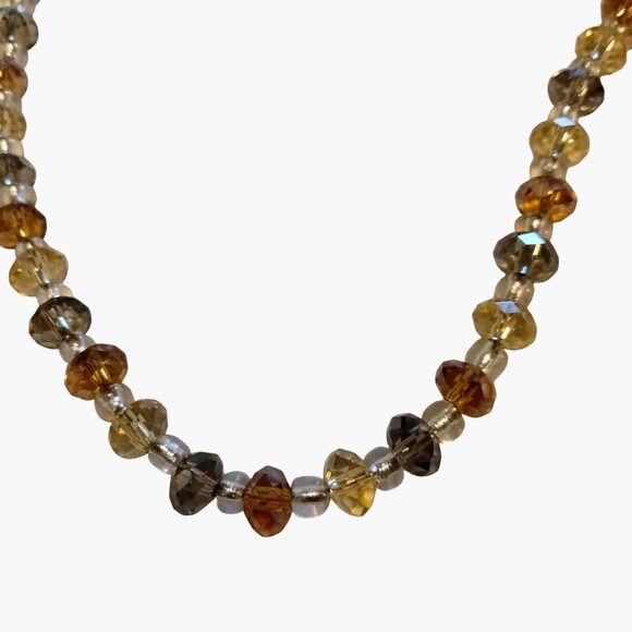 Faceted Crystal Bead Bracelet Toggle Clasp Amber Clear Gold Tones Handcrafted - Picture 4 of 5